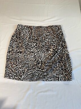 Express Draped Leopard Print Mini Skirt in White, Tan, and Black - Size L